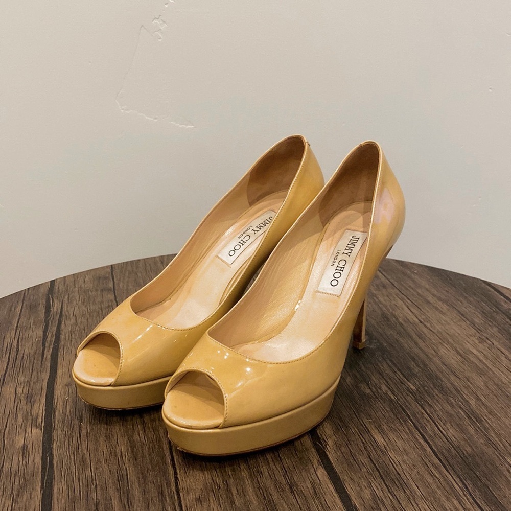 Jimmy Choo Patent Open Toed Pumps!